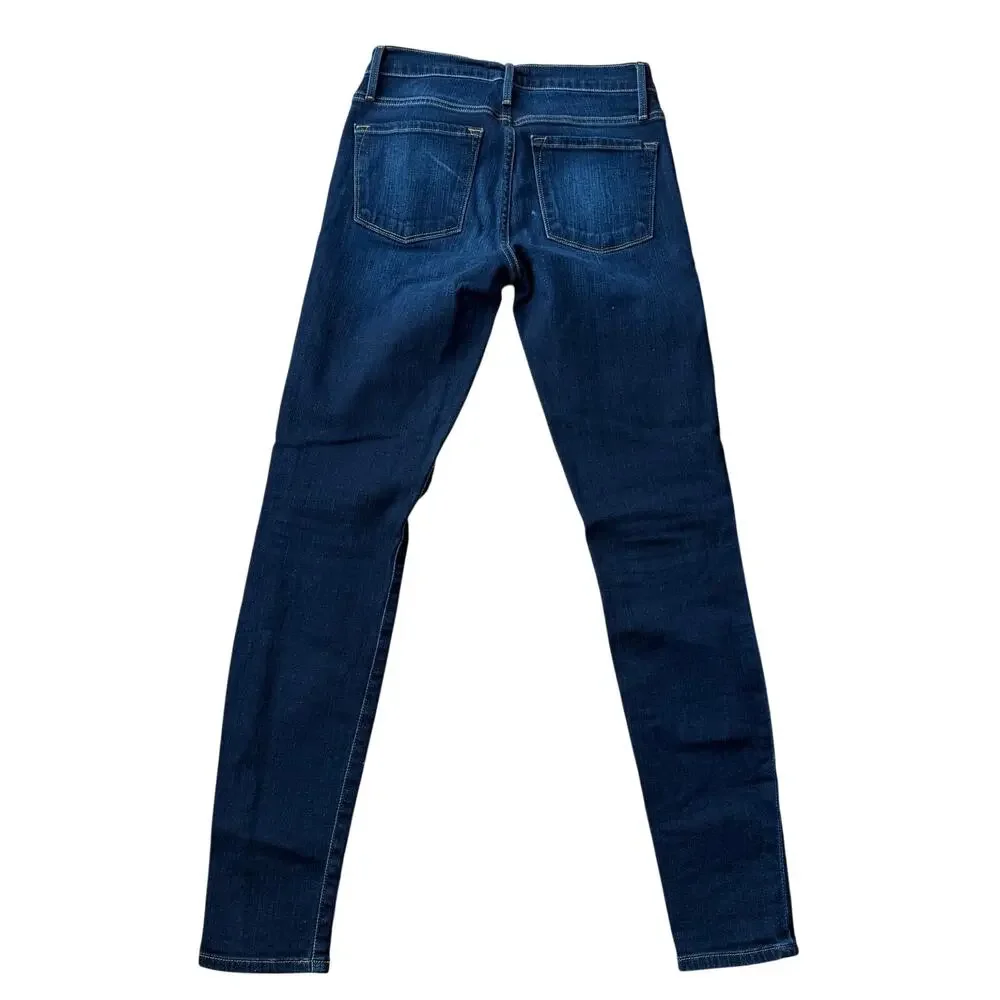 Frame Le Skinny de Jeanne Wellington Stretch Blue Denim Jeans Size 25 Minimal - Picture 11 of 12